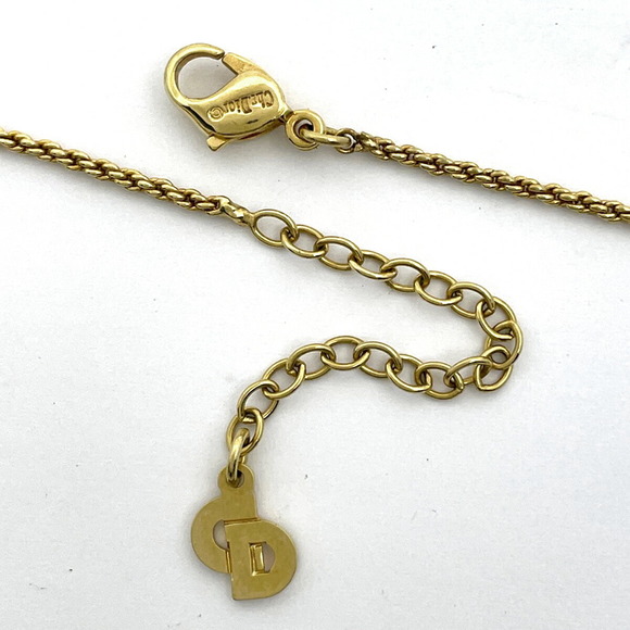 Christian Dior Logo Rhinestone Necklace CD GP Gold - Picture 3 of 5